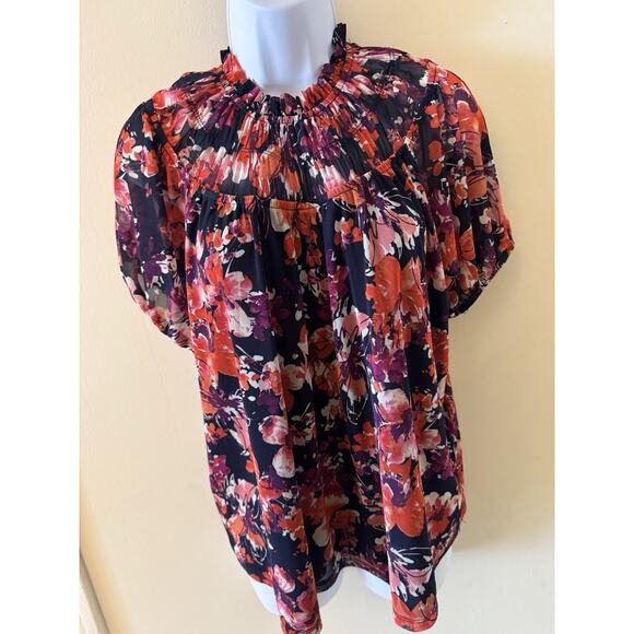 Perception Concept Mesh Puff Sleeve smocked collar romantic dark goth moody L - Picture 3 of 7